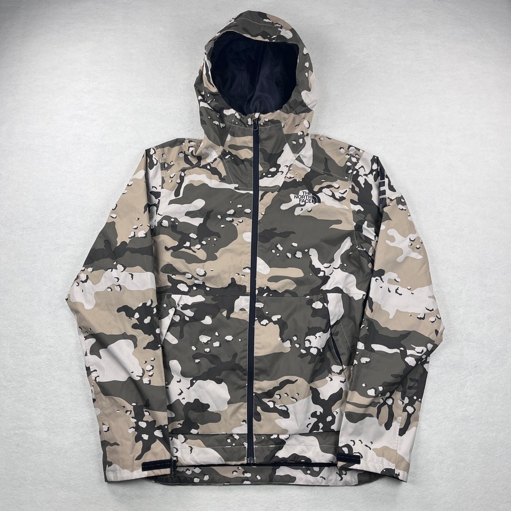 The North Face DryVent Camo Rain Jacket Mens Small Tan Brown Hooded Windbreaker